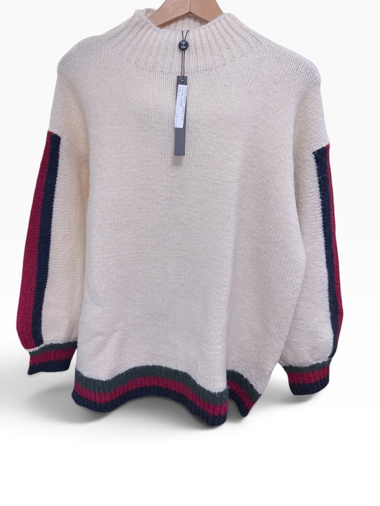 Lyla + Luxe Sweaters - NWT Lyla + Luxe Cream Rib-Neck Sweater with Red & Navy Stripe Cuff Sz Large
